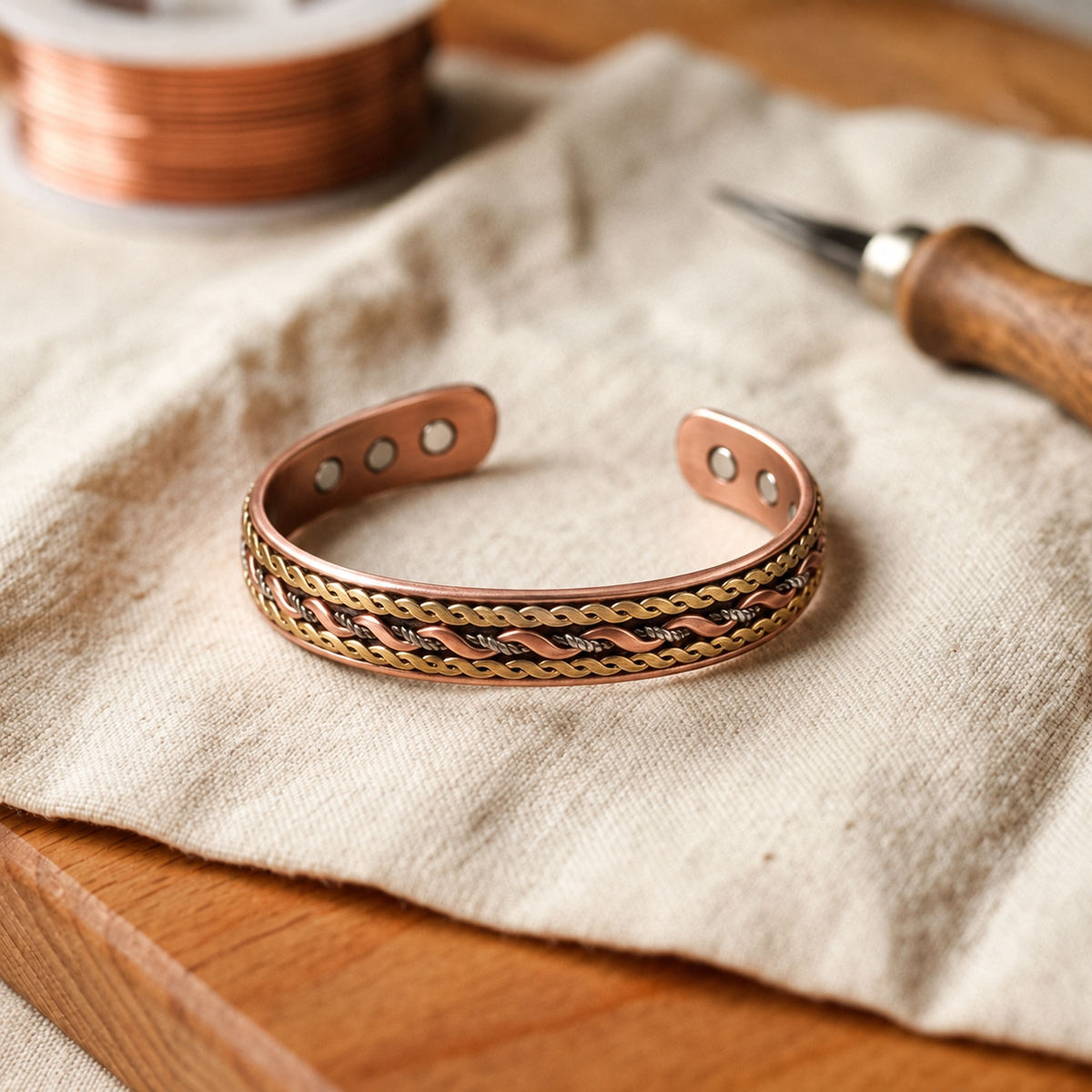 צמיד נחושת עם פטינה בעיצוב נשמתי